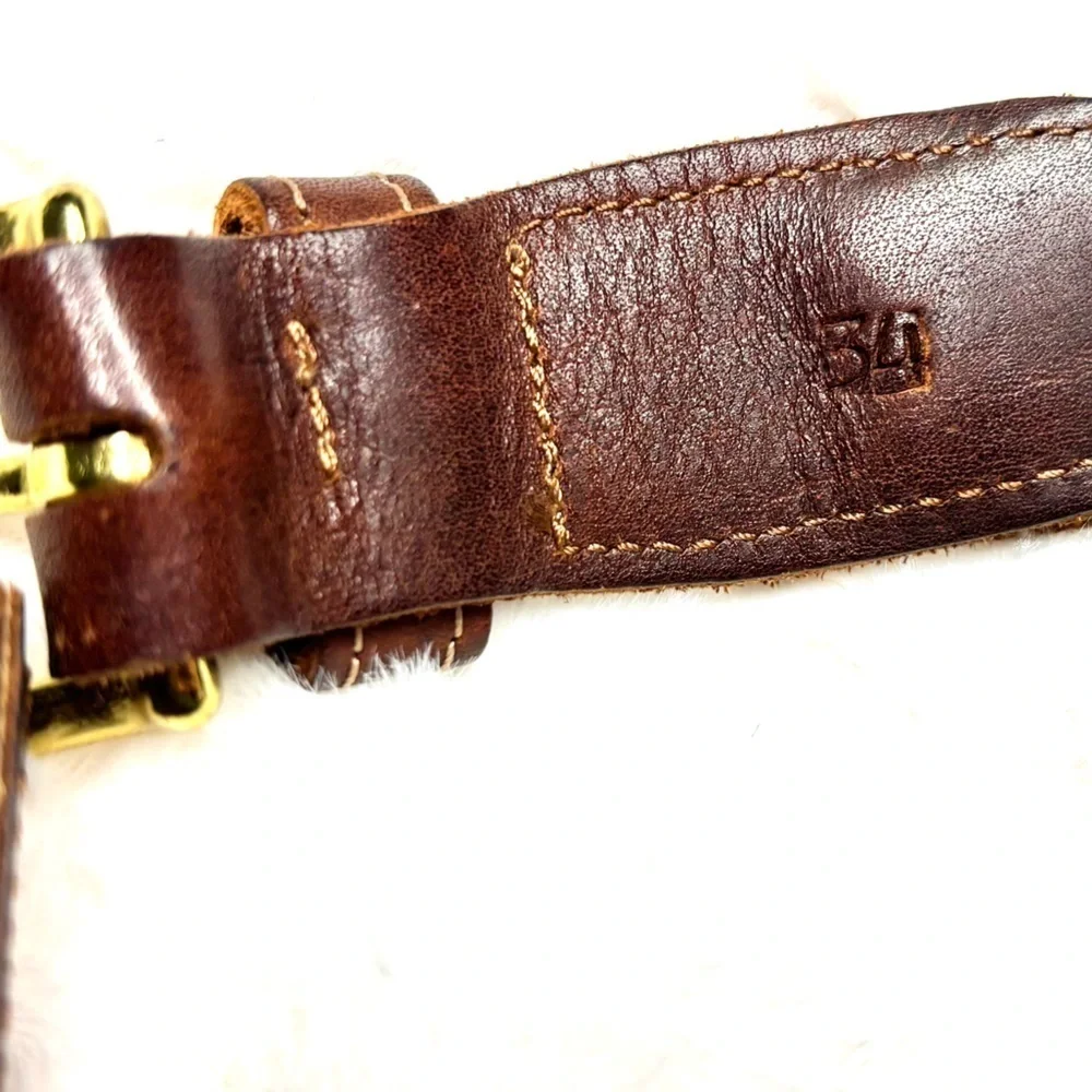 Preston Men’s Boating Oar Navy Blue Belt with Brown Leather And Gold Buckle 34”
